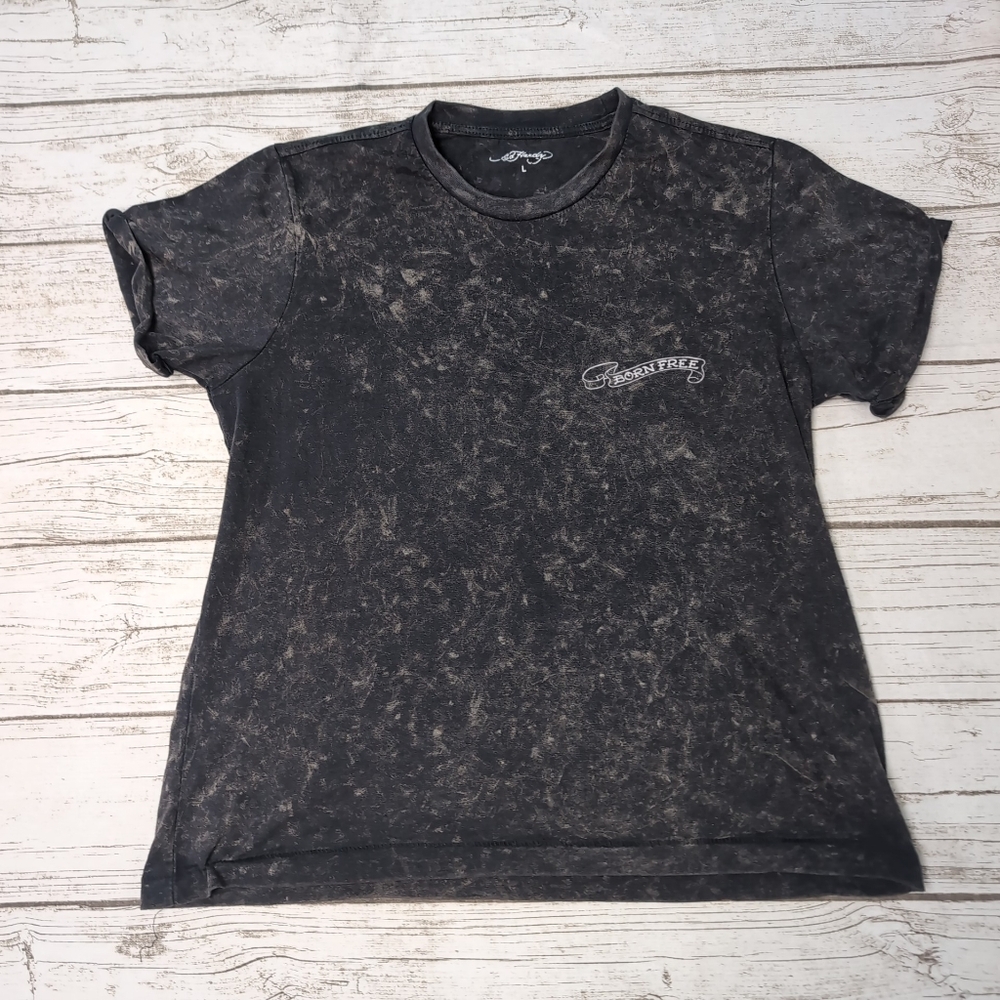 Ed Hardy Dark Grey Black Stone Wash T Shirt Women Size Large